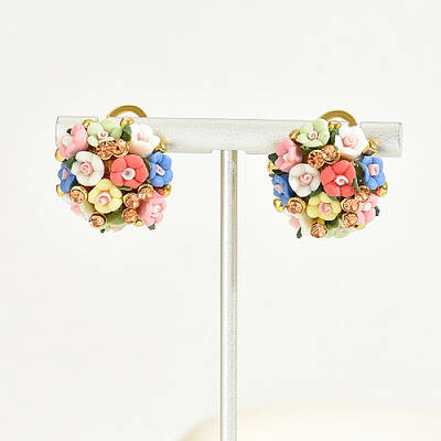 Plastic 3D Flower Hoop Earrings with Cubic Zirconia
