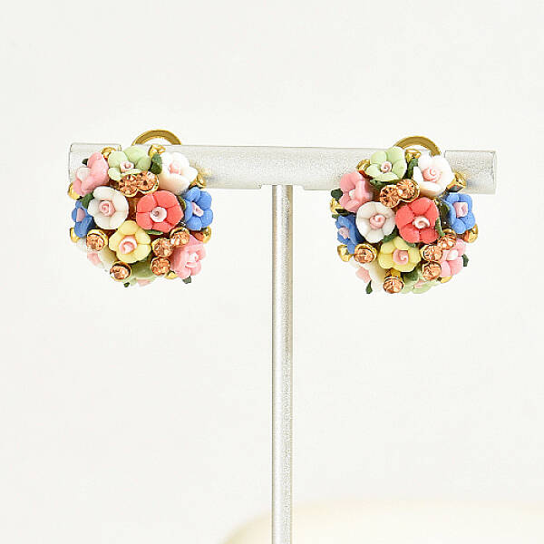 Plastic 3D Flower Hoop Earrings with Cubic Zirconia