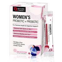 Nature Target Women's Probiotics + Prebiotic Powder for Digestive & Immune Support - 50 Billion CFUs, 13 Strains, 1680mg Preb...