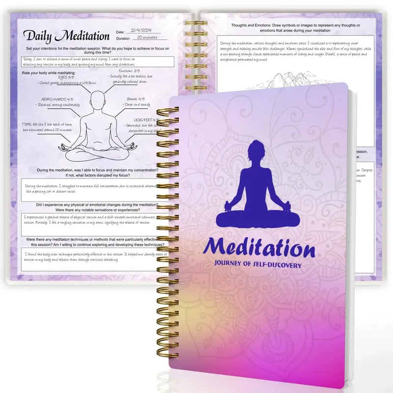A5 Meditation Journal, Daily Reflection Coil Notebook, Self-discovery Log for Beginners, Ideal Gift for Spiritual Seekers, S...