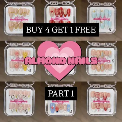 ALMOND NAILS part 1 The Nail Empire | 10pcs Press On Nails | High Quality | Cute designs | Detailed | Extra Glossy Finish | ...