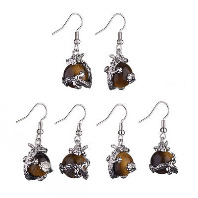 Natural Tiger Eye Dragon Dangle Earrings