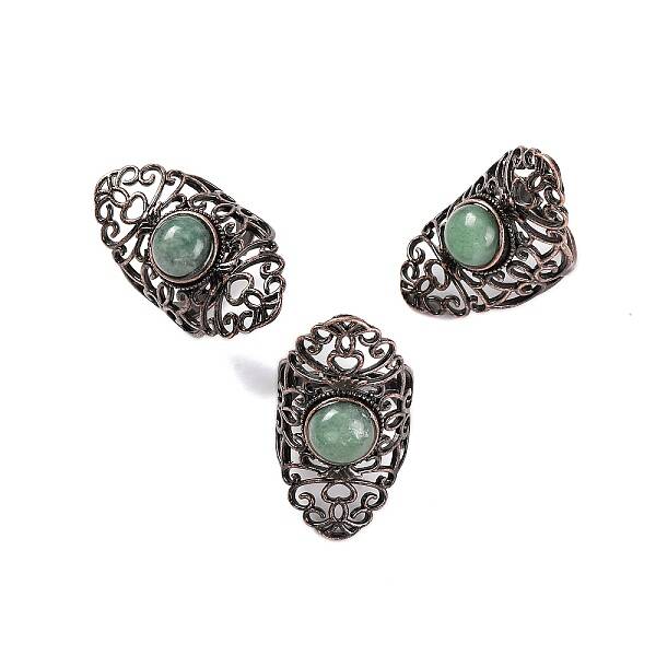 Natural Green Aventurine Retro Finger Rings