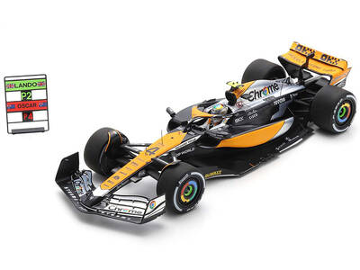 McLaren MCL60 #4 Lando Norris Chrome 2nd Place Formula One F1 British GP (2023) and Acrylic Display Case and Pit Board 1/18 M...