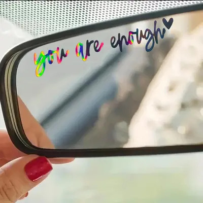 You Are Enough Pattern Car Rearview Mirror Sticker, Love Heart Design Car Rearview Mirror Decal, Car Exterior Decoration Acce...