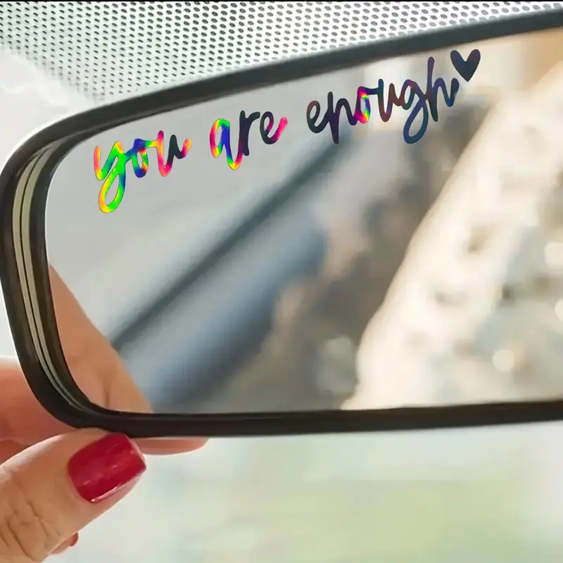 You Are Enough Pattern Car Rearview Mirror Sticker, Love Heart Design Car Rearview Mirror Decal, Car Exterior Decoration Acce...