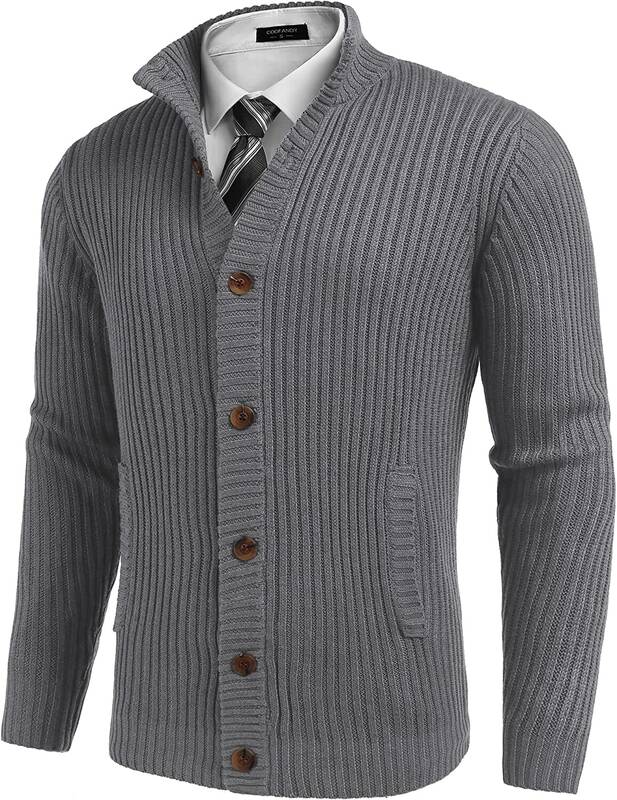 Stand Collar Button Down Sweaters (US Only), Gray / M