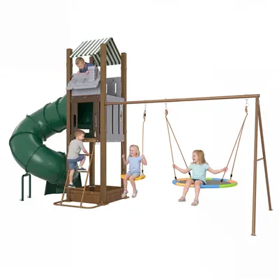 Garvee All-in-1 Backyard Swing Set with Turbo Tube Slide for Kids 3-10, Heavy-Duty Galvanized Steel Outdoor Playset with Clim...