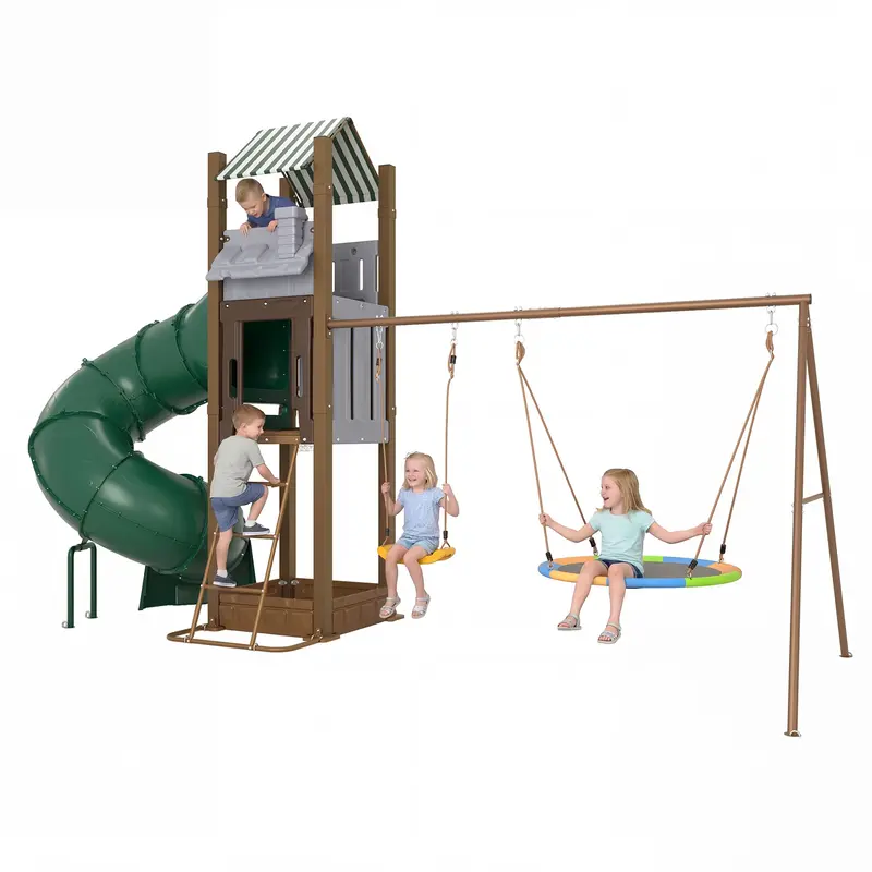 Garvee All-in-1 Backyard Swing Set with Turbo Tube Slide for Kids 3-10, Heavy-Duty Galvanized Steel Outdoor Playset with Clim...