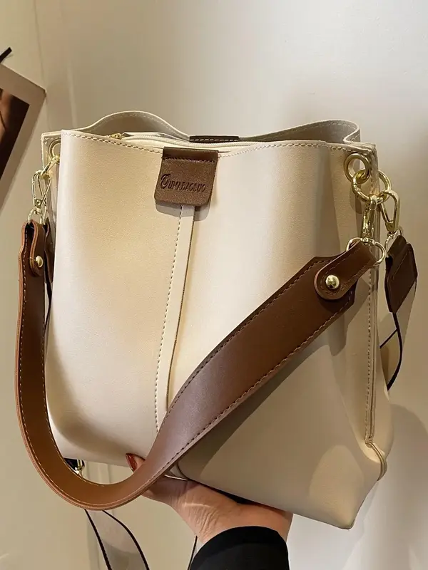 Women's Solid Color Patched Design Tote Bag, Fashionable Large Capacity Shoulder Purse for Work & Daily Used, Casual Commuter...