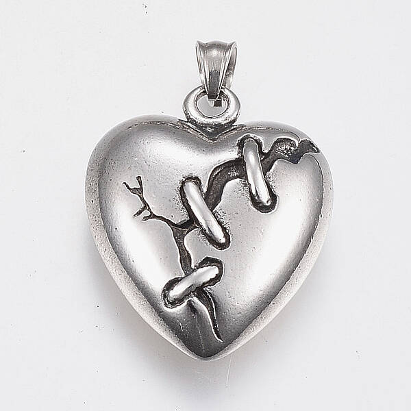304 Stainless Steel Mended Heart Pendants