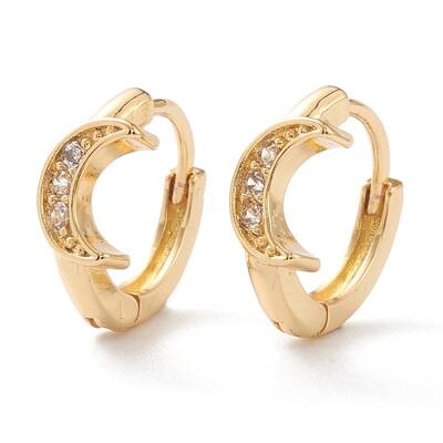 Brass Micro Pave Clear Cubic Zirconia Huggie Hoop Earrings