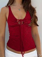 Women's Plain Tie Front Tank Top, Casual Sleeveless Top for Spring, Ladies Fitted Clothes for Daily Wear, Casual Soft Sleevel...