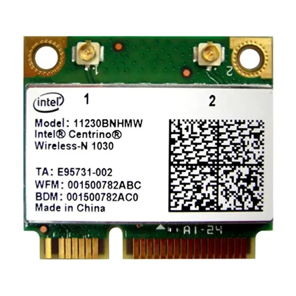 Intel 11230BNHMW | Centrino Wireless-N 1030 2.4GHz 300Mbps IEEE 802.11b/g/n Bluetooth 3.0 PCI Express Half Mini Wireless Netw...