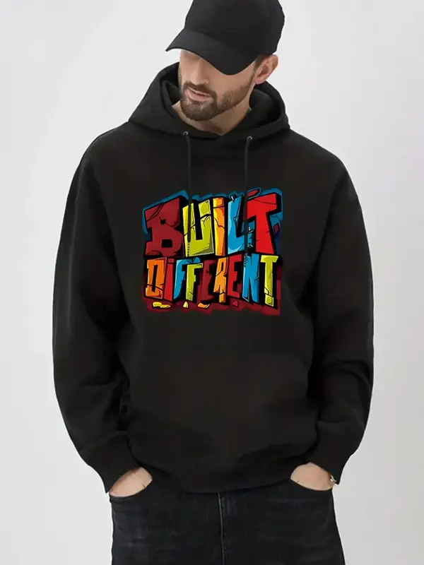 Unisex Men's Colorblock Letter Print Drawstring Pocket Drop Shoulder Hoodie, Casual Soft Comfy Hooded Long Sleeve Pullover Fo...