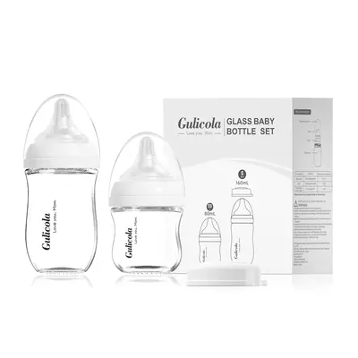 Gulicola Glass Anti-colic Baby Bottles, 0 M+, With Extra Slow Flow & Slow Flow Nipple for Newborn, Wide neck Baby Bottle, Eas...