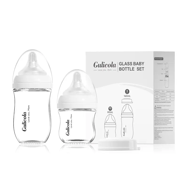 Gulicola Glass Anti-colic Baby Bottles, 0 M+, With Extra Slow Flow & Slow Flow Nipple for Newborn, Wide neck Baby Bottle, Eas...