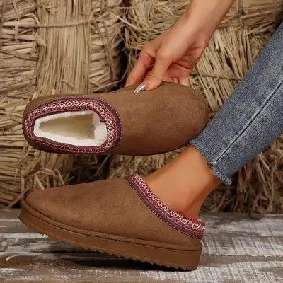 Women's Platform Cotton Slippers Mini Boots Braid Slippers with Plush Fleece Lining  Fuzzy Warm Slippers for Women Slip on Sh...