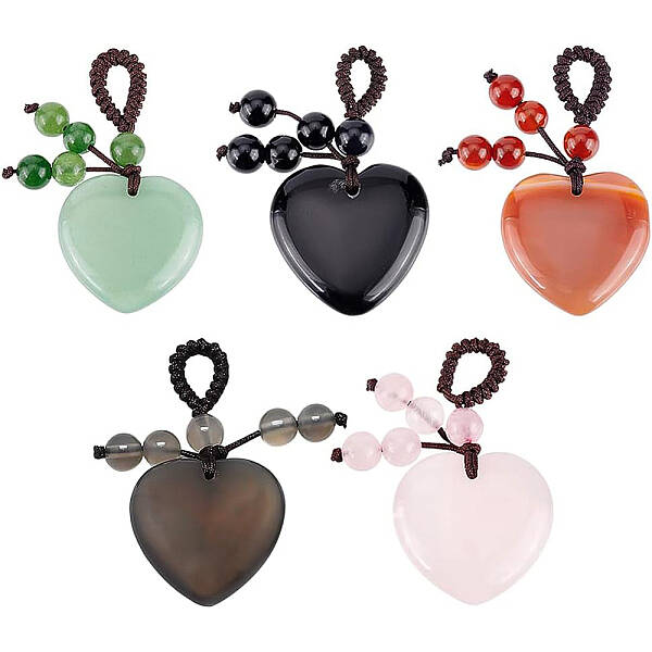 5pcs 5 style Natural Gemstone Pendant Decorations