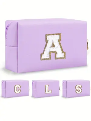 Glitter Initial Letter Pattern Makeup Bag, Preppy Style Portable Cosmetic Bag with Zipper, Waterproof Multifunctional Travel ...