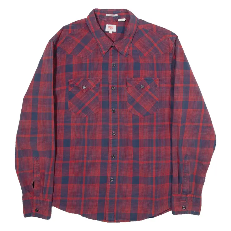 LEVI'S Stretch Mens Shirt Red Plaid Long Sleeve L