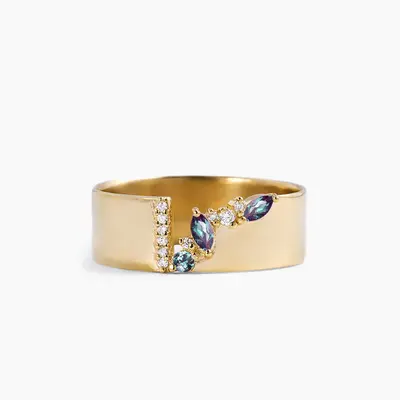 6mm Color-change Alexandrite Gap Band Diamond Cluster Wedding Band