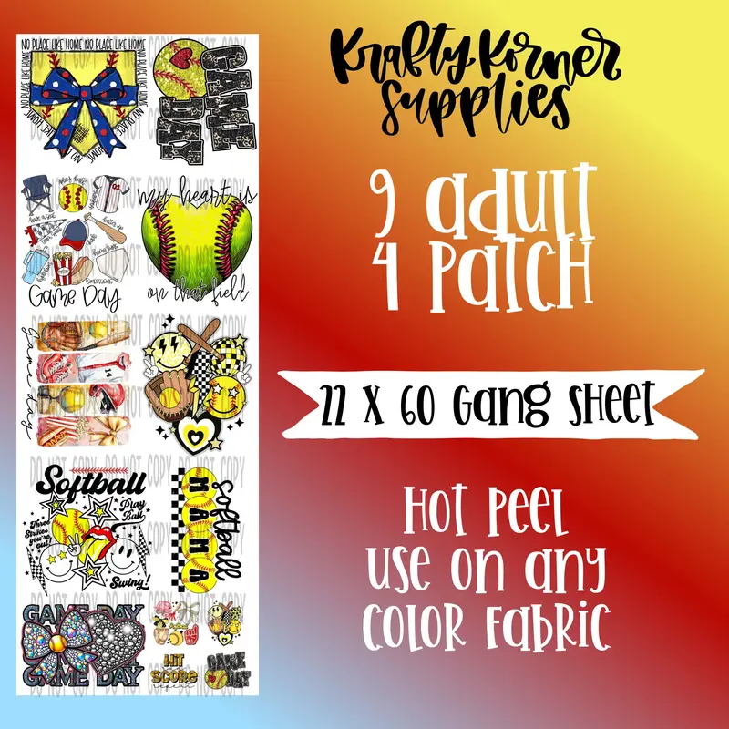 Softball DTF Transfer Gang Sheet, 22 x 60