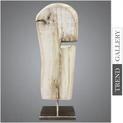 Abstract Vertical Wood Sculpture Modern White Wood Ribbed Desktop Art Original Table Figurine for Room Decor | TRIGGER 22&quo...