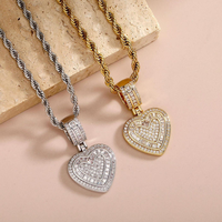 Hip Hop Heart Necklace for Women and MenCubic Diamond Heart Pendant Necklace , Birthday Gifts for Women heart cord necklace n...