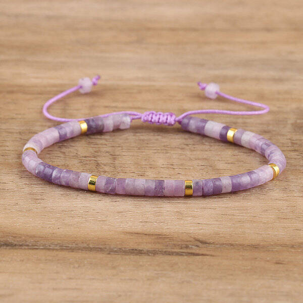 Natural Lepidolite Beaded Braided Bracelets