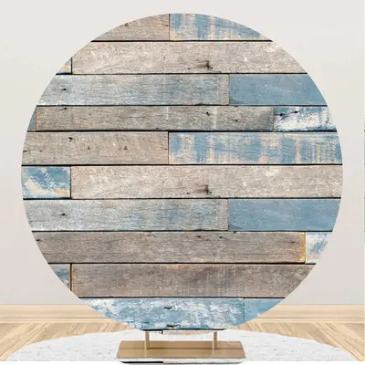 Blue Shabby Wood Plank Vintage Round Party Backdrop - Aperturee