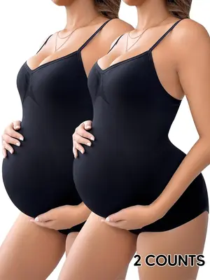 Maternity Solid Color Cami Bodysuit, Breathable Comfortable Adjustable Straps Seamless Bodysuit, Maternity Swimwear for All S...