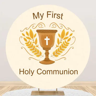 Beige My First Holy Communion Grail Baptism Backdrop