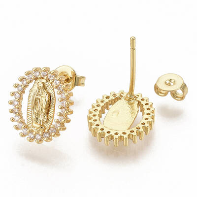 Brass Micro Pave Clear Cubic Zirconia Stud Earrings
