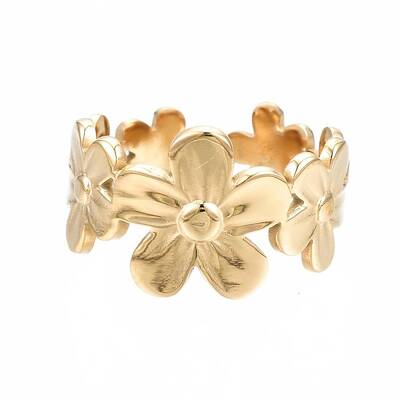 304 Stainless Steel Flower Wrap Open Cuff Ring