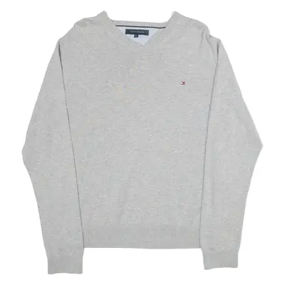 TOMMY HILFIGER Womens Jumper Grey V-Neck Tight Knit L