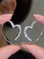 Rhinestone Decorated Hoop Earrings, Elegant Heart Design Earrings for Women, Fashion Jewelry for Party, Daily Clothing Decor,...