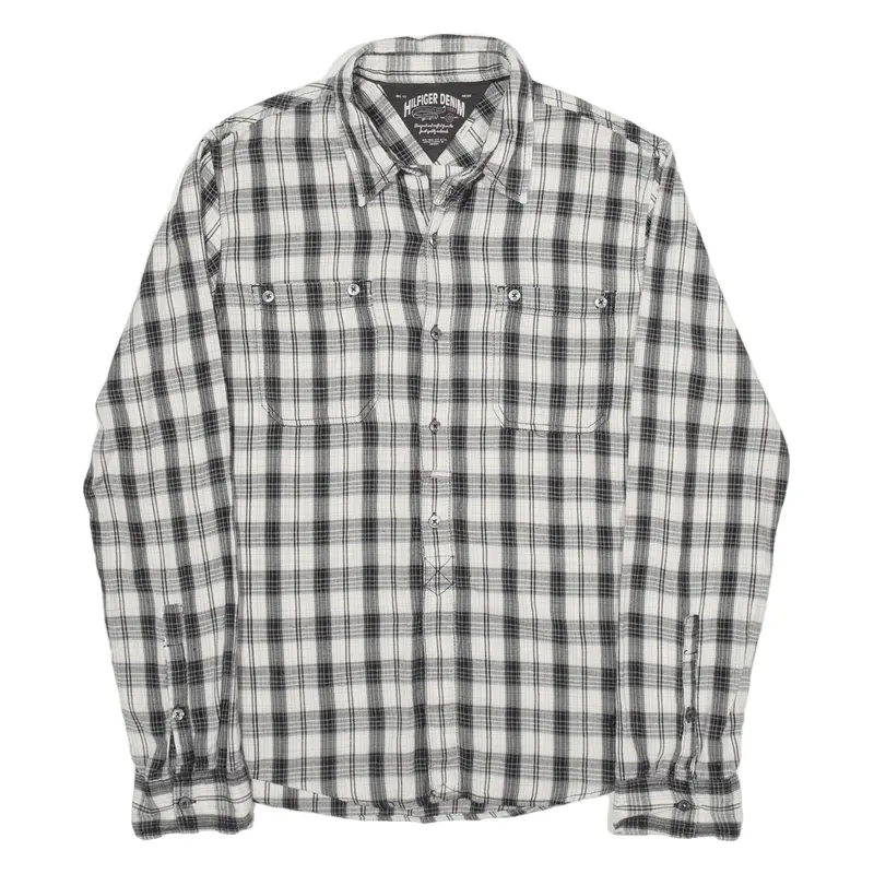 TOMMY HILFIGER Flannel Shirt Black Check Long Sleeve Mens M