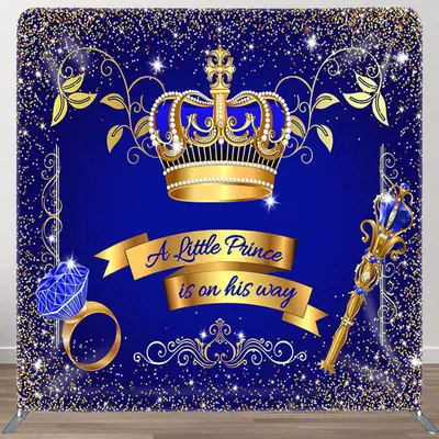 Gold Crown Blue Fabric Backdrop Cover for Baby Shower - Aperturee