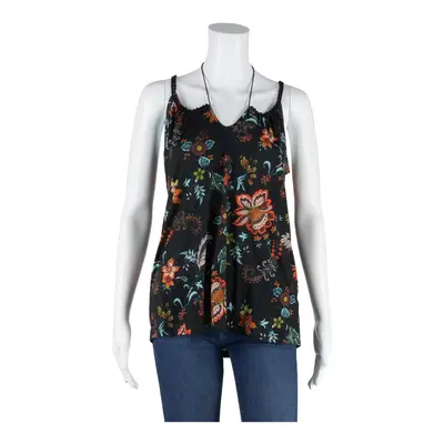 Y2K Tassel Top Black Floral Sleeveless Womens L