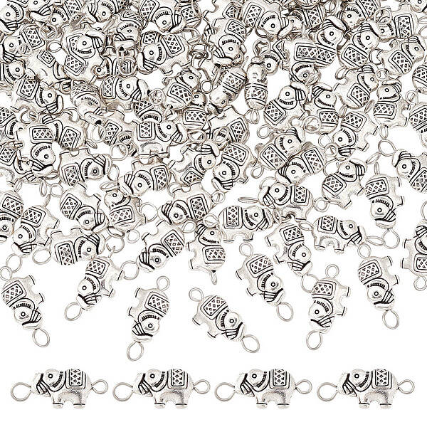 100Pcs Tibetan Style Alloy Elephant Connector Charms