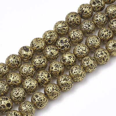 Electroplated Natural Lava Rock Beads Strands