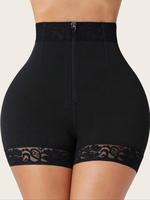 Women's Plain Lace Trim Leg Shaping Bottom, Tummy Control Compression Butt Lifting Zipper Shorts, Women's Shapewear Bottoms f...