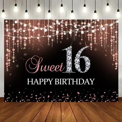 Aperturee Pink Bokeh Diamond Glitter 16Th Birthday Backdrop