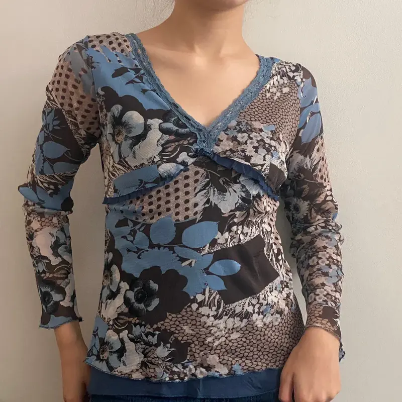 Unbranded Mesh Top - Medium Blue Viscose Blend