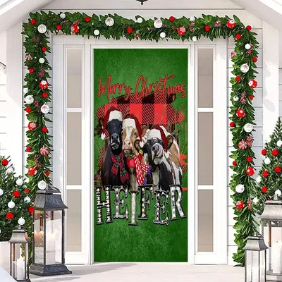 Heifer Cattle Trough Green Christmas Door Cover - Aperturee