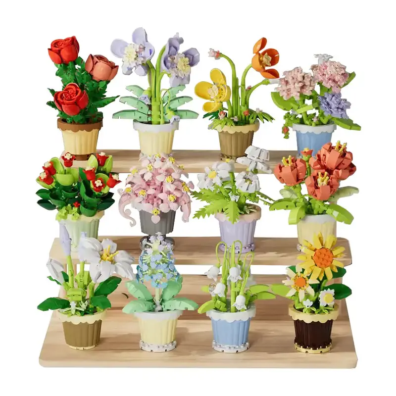 12-Pcs Flowers Bouquet and succulents Plant Building Sets Is A Special BirthHoday Gift for mother and Girls. with 2531 Pieces...