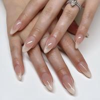Glossy Finish Fake Nail with Nail Art Tool, 24pcs French Almond Press on Nails for Women & Girls DIY Nail Art, Removable Ele...
