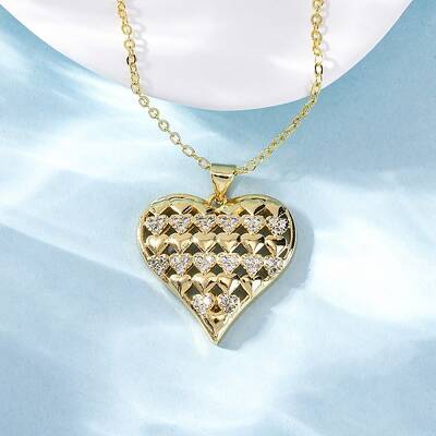 Brass Micro Pave Clear Cubic Zirconia Heart Pendant Necklaces for Women