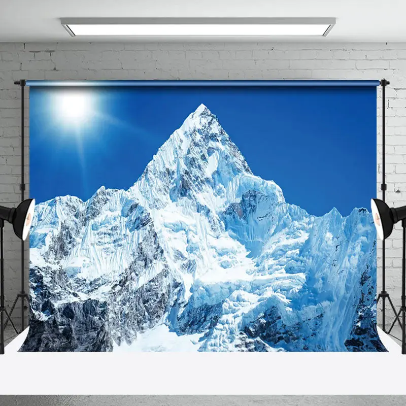Sunlit Snowy Mountains Winter Wonderland Backdrop - Aperturee